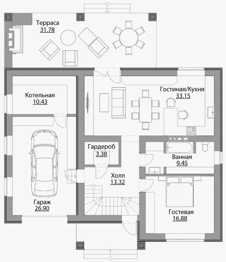 План этажа №1 2-этажного дома C-189 в Тюмени