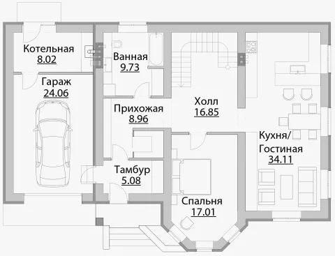 План этажа №1 2-этажного дома B-205 в Тюмени