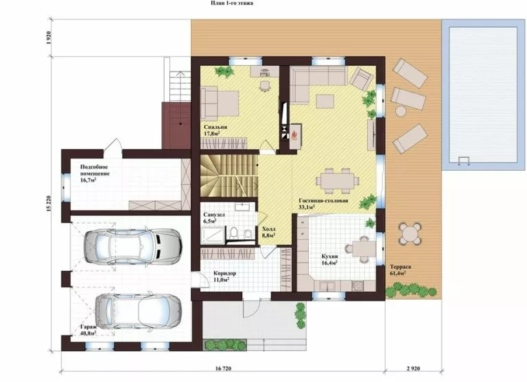 План этажа №1 2-этажного дома K-2364-2 в Тюмени