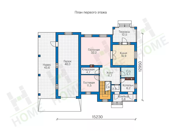 План этажа №1 2-этажного дома 57-20P в Тюмени