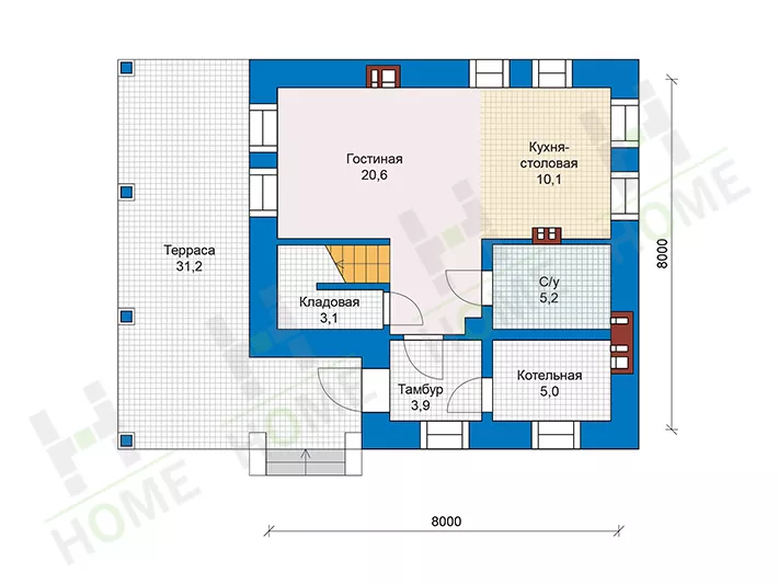 План этажа №1 2-этажного дома 48-20 в Тюмени
