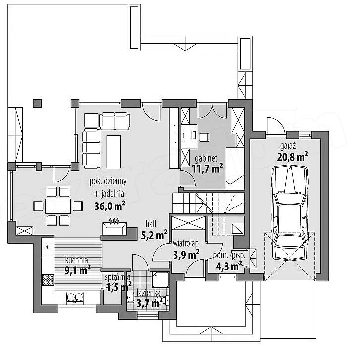 План этажа №1 2-этажного дома D-2162-2 в Тюмени