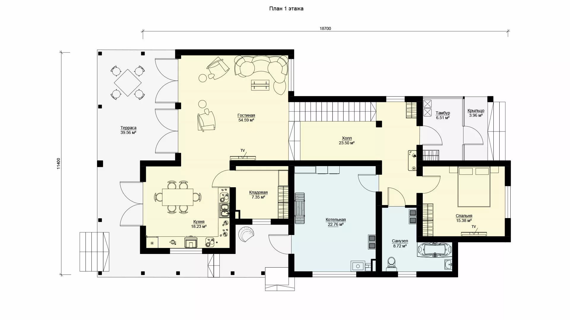 План этажа №1 2-этажного дома K-2237-4 в Тюмени