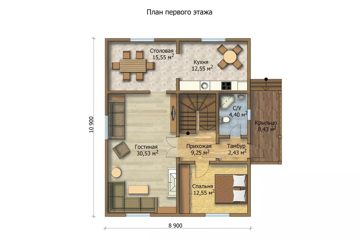 План этажа №1 2-этажного дома MK-177-5 в Тюмени