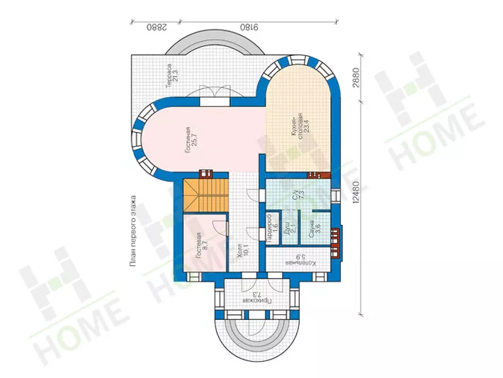 План этажа №1 2-этажного дома 40-70GL в Тюмени