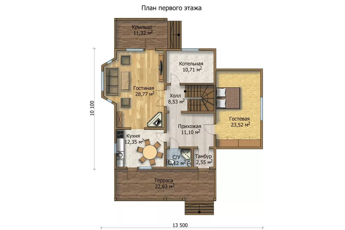 План этажа №1 2-этажного дома MK-224-32 в Тюмени