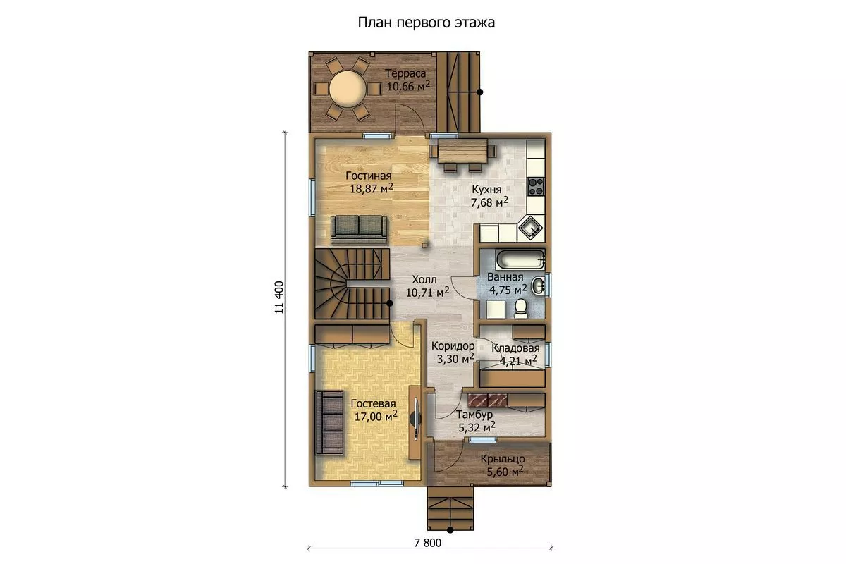 План этажа №1 1-этажного дома KR-1159-2 в Тюмени