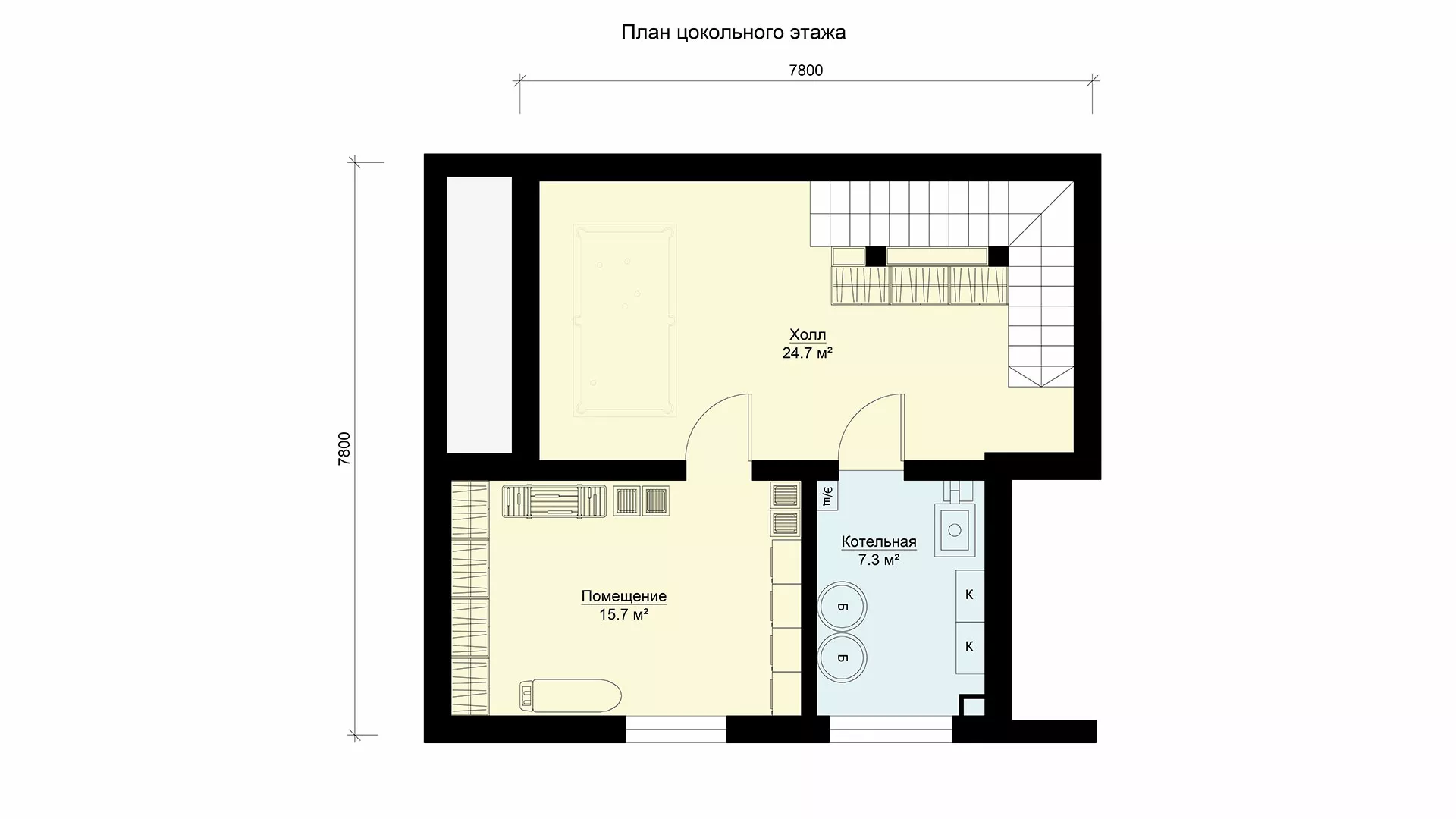 План этажа №1 2-этажного дома K-2101-2 в Тюмени