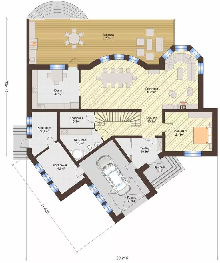 План этажа №1 2-этажного дома K-2276 в Тюмени