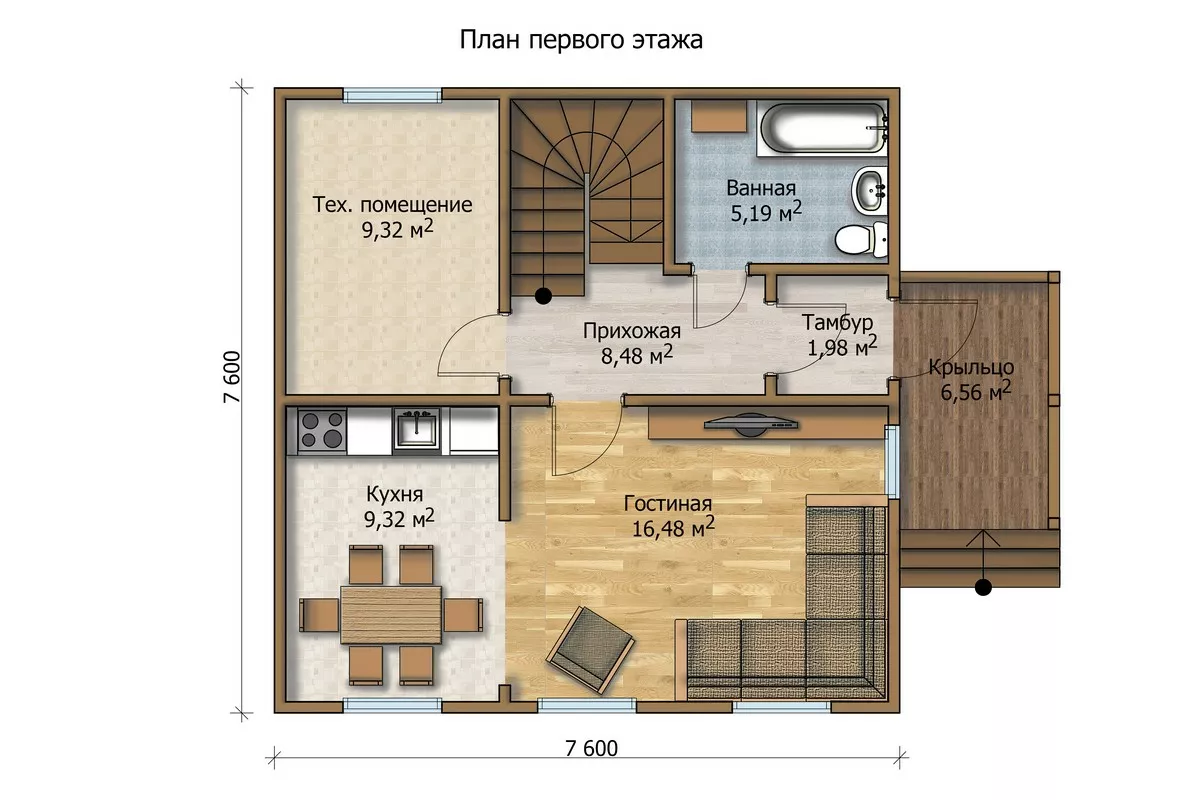План этажа №1 2-этажного дома MK-100-1 в Тюмени