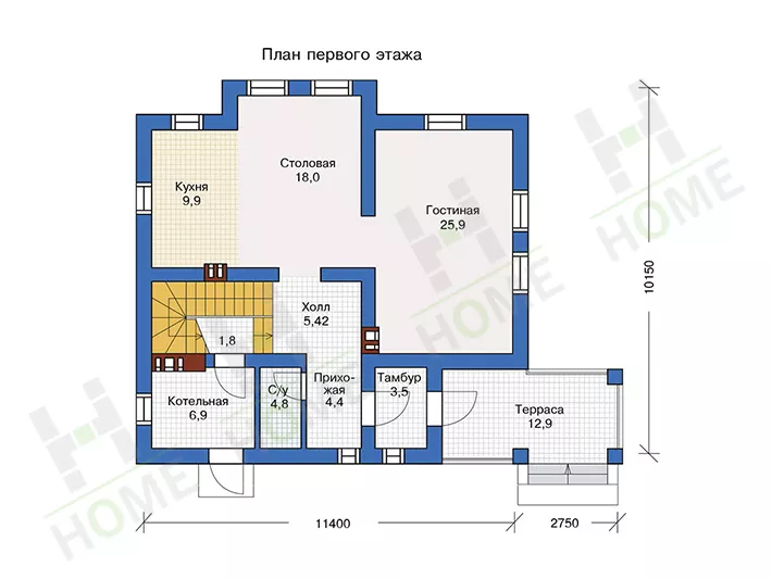 План этажа №1 2-этажного дома 57-16 в Тюмени
