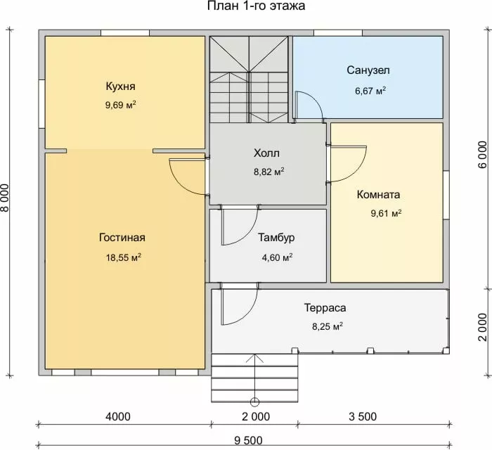 План этажа №1 2-этажного дома KR-273 в Тюмени