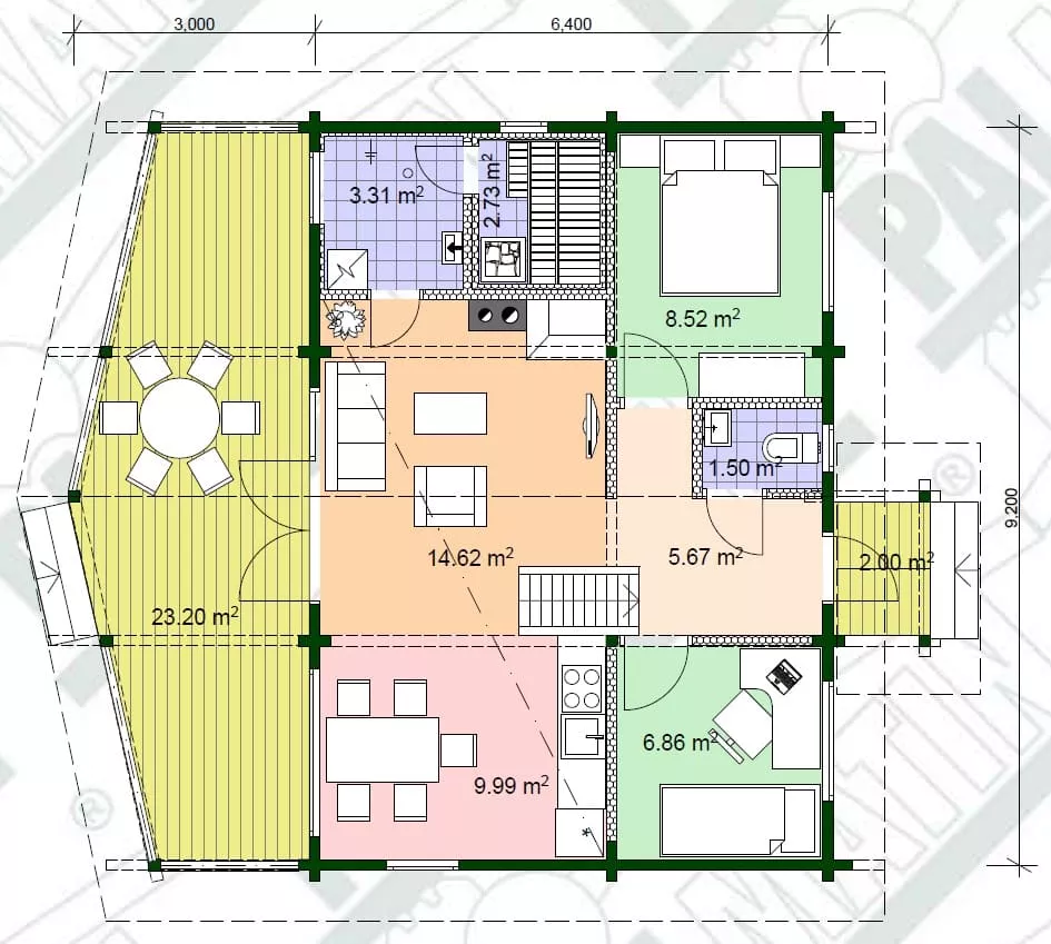 План этажа №1 1-этажного дома KR-183-3 в Тюмени