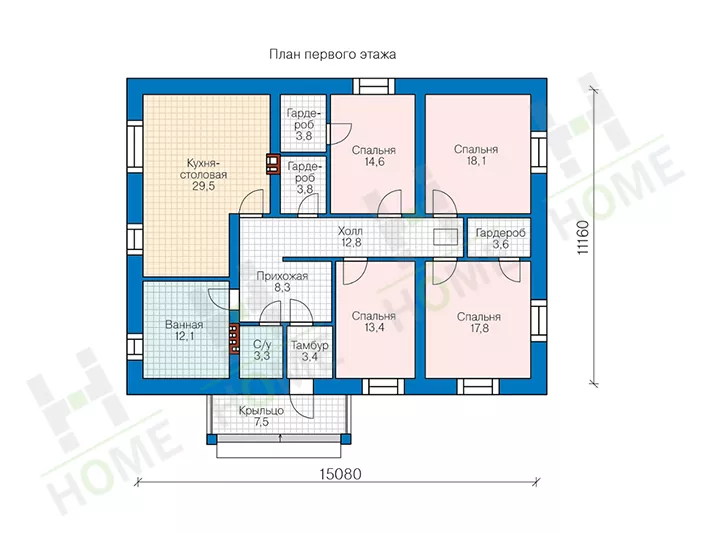 План этажа №1 1-этажного дома 62-43KL в Тюмени