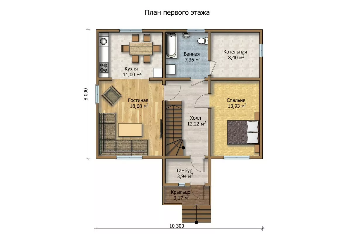 План этажа №1 2-этажного дома MK-126 в Тюмени