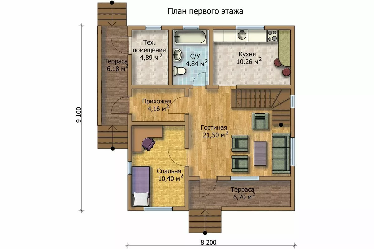 План этажа №1 2-этажного дома MK-128 в Тюмени