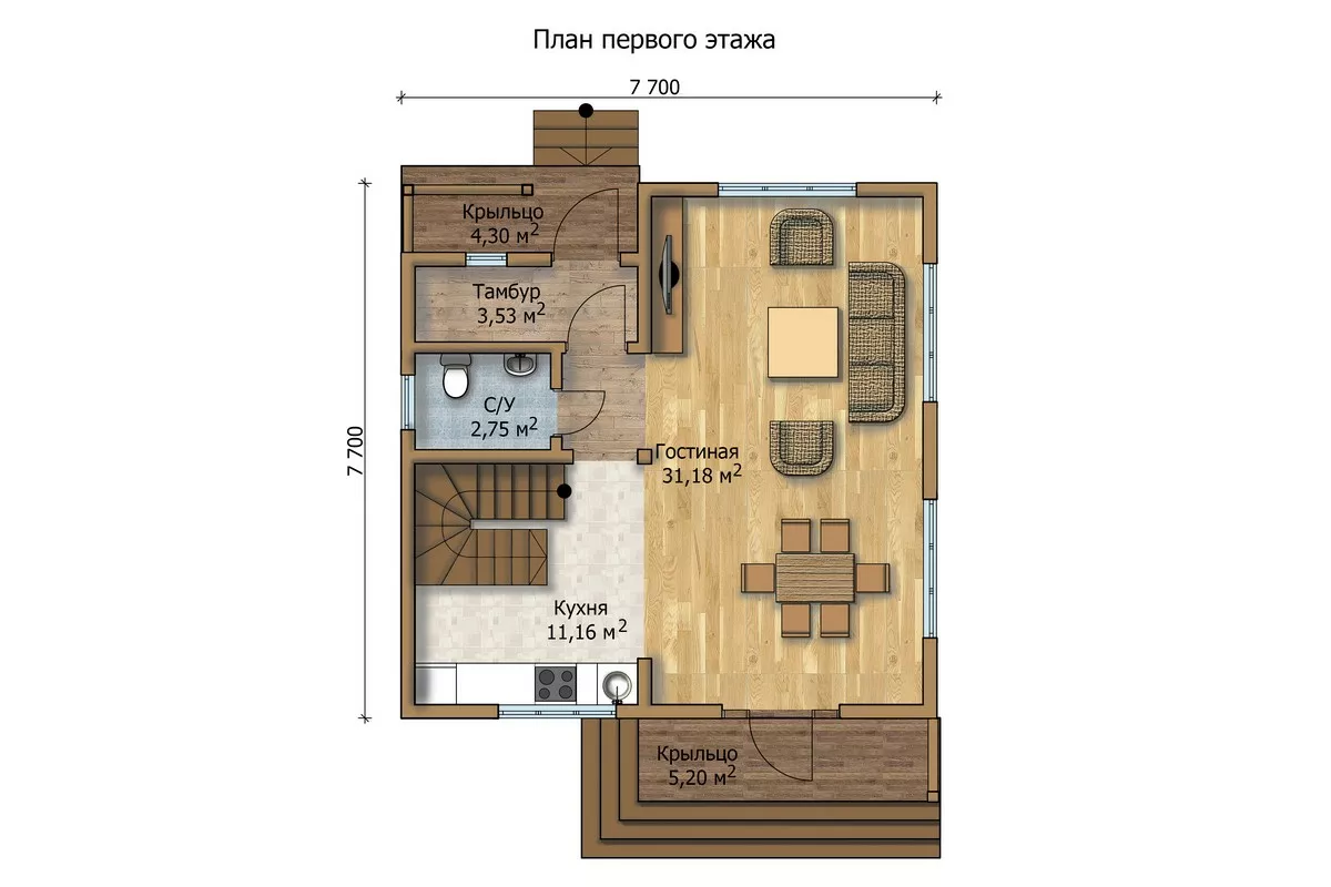 План этажа №1 2-этажного дома MK-109-49 в Тюмени