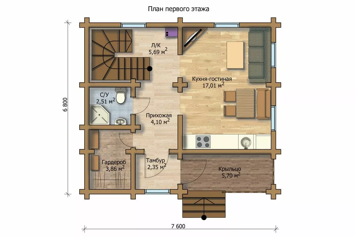 План этажа №1 2-этажного дома MK-81-42 в Тюмени