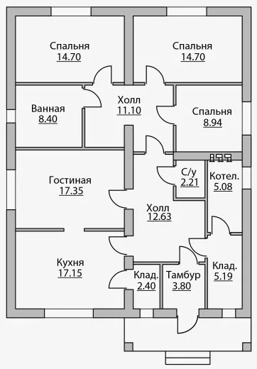 План этажа №1 1-этажного дома B-122 в Тюмени