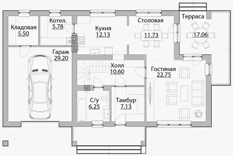 План этажа №1 2-этажного дома B-180 в Тюмени