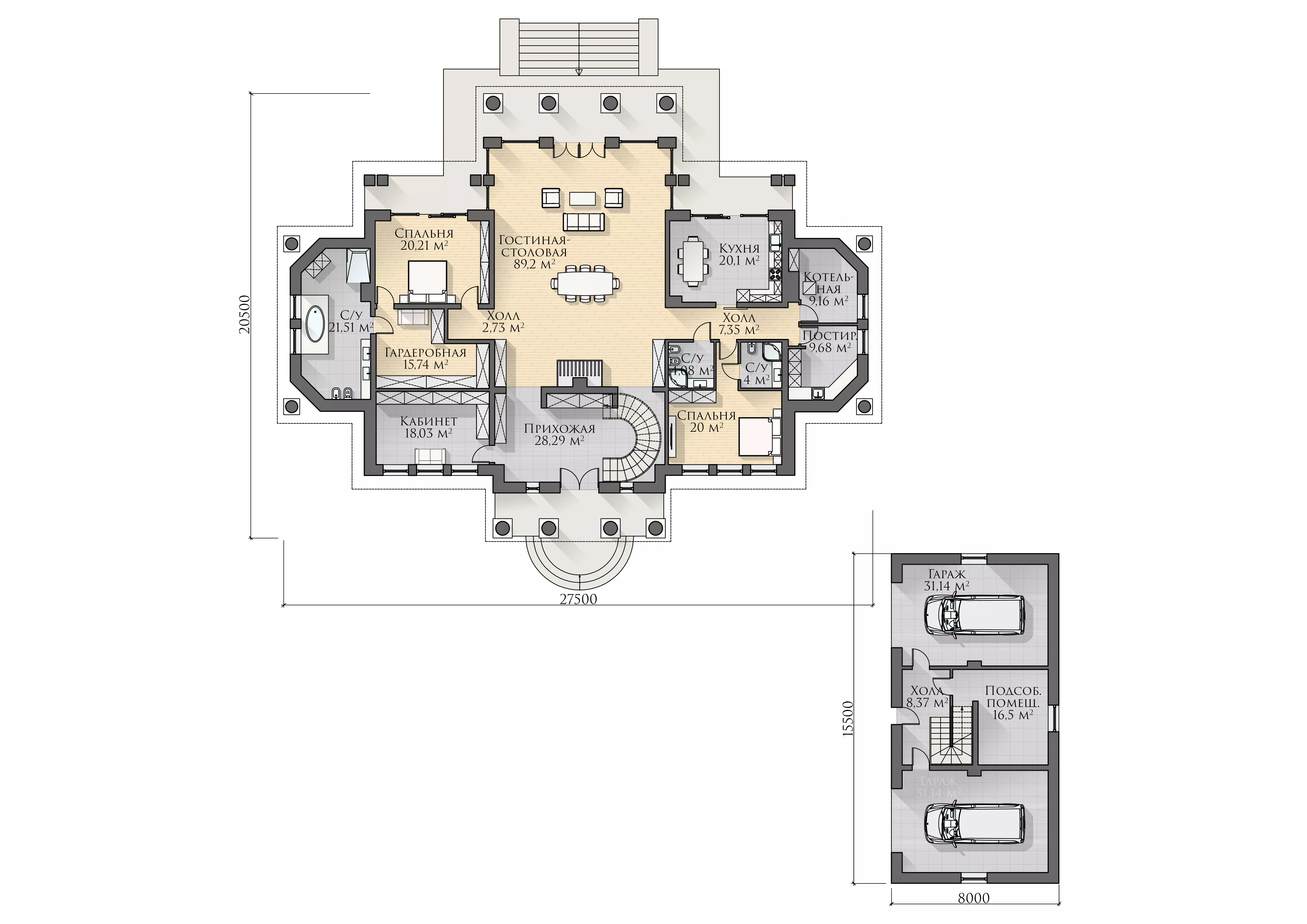 План этажа №1 2-этажного дома K-2582 в Тюмени