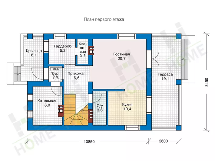 План этажа №1 2-этажного дома 57-07L в Тюмени