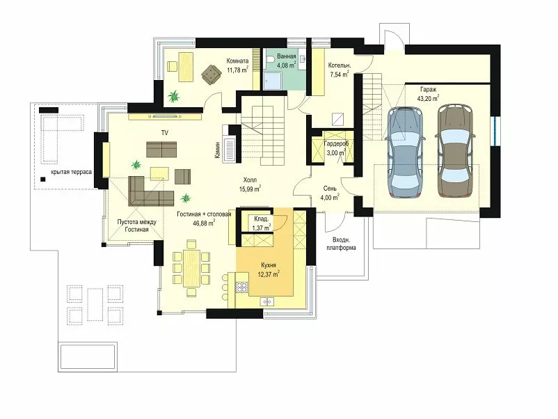 План этажа №1 2-этажного дома K-2301 в Тюмени