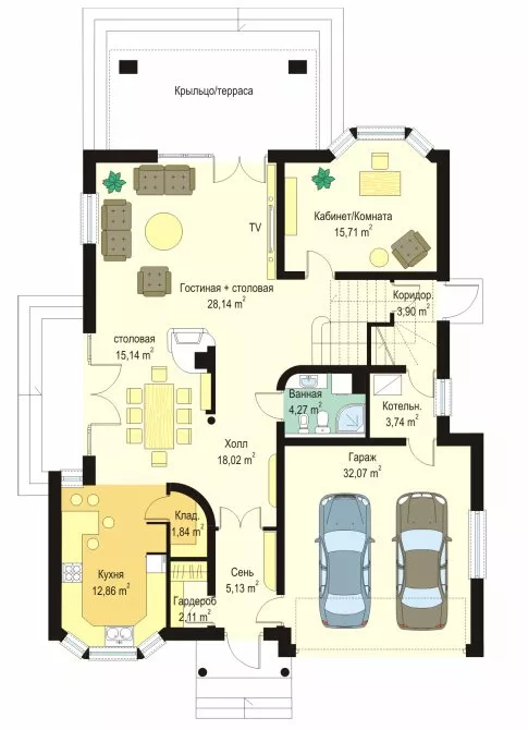 План этажа №1 2-этажного дома K-2413 в Тюмени