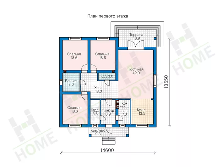 План этажа №1 1-этажного дома 62-39 в Тюмени