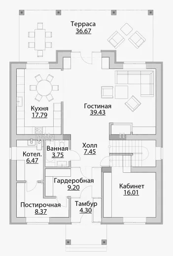 План этажа №1 2-этажного дома C-230 в Тюмени