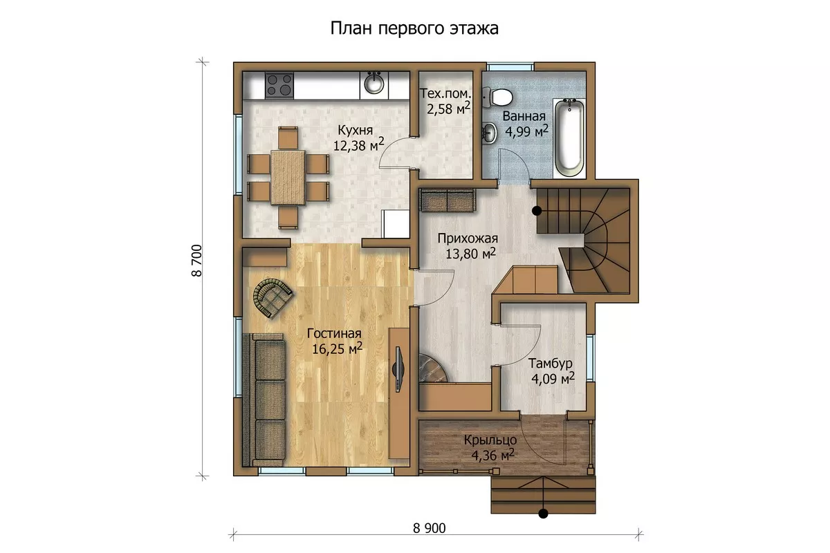 План этажа №1 2-этажного дома MK-110-97 в Тюмени