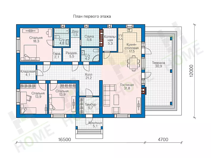 План этажа №1 1-этажного дома 58-84 в Тюмени