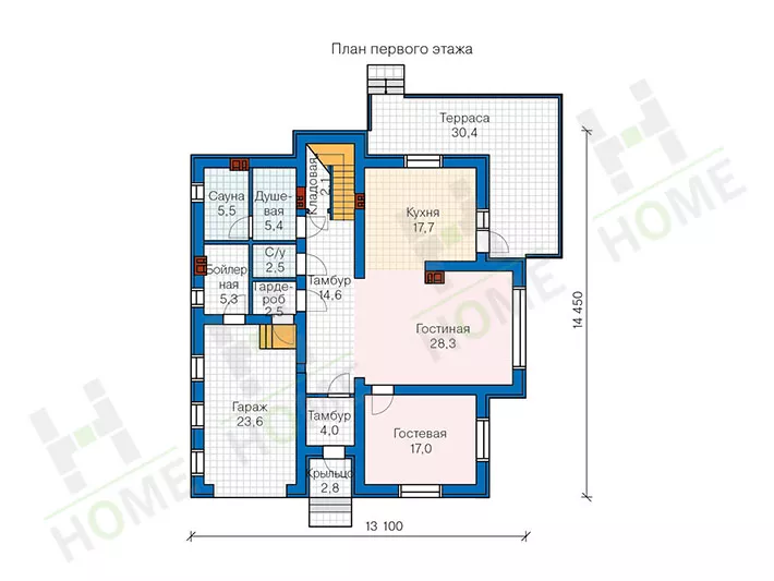 План этажа №1 2-этажного дома 57-54 в Тюмени