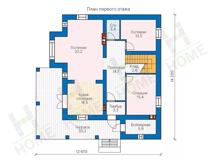 План этажа №1 2-этажного дома 40-55L в Тюмени