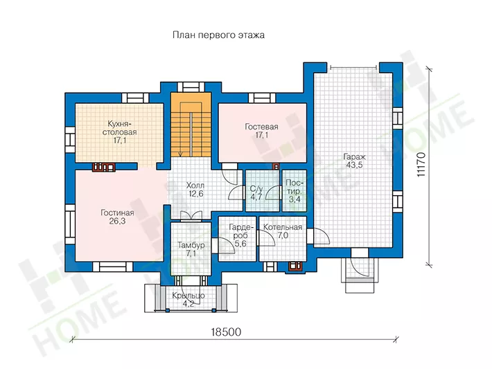 План этажа №1 2-этажного дома 58-66 в Тюмени