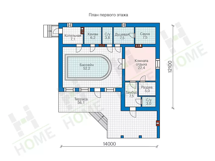 План этажа №1 1-этажного дома 90-54 в Тюмени
