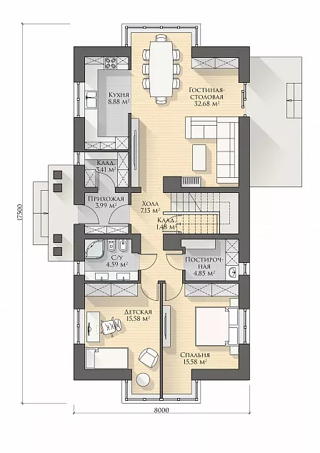План этажа №1 2-этажного дома K-2165 в Тюмени