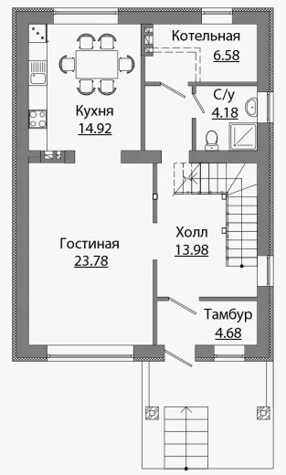План этажа №1 2-этажного дома A-139 в Тюмени