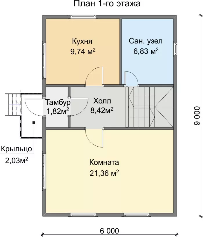 План этажа №1 1-этажного дома KR-156-3 в Тюмени