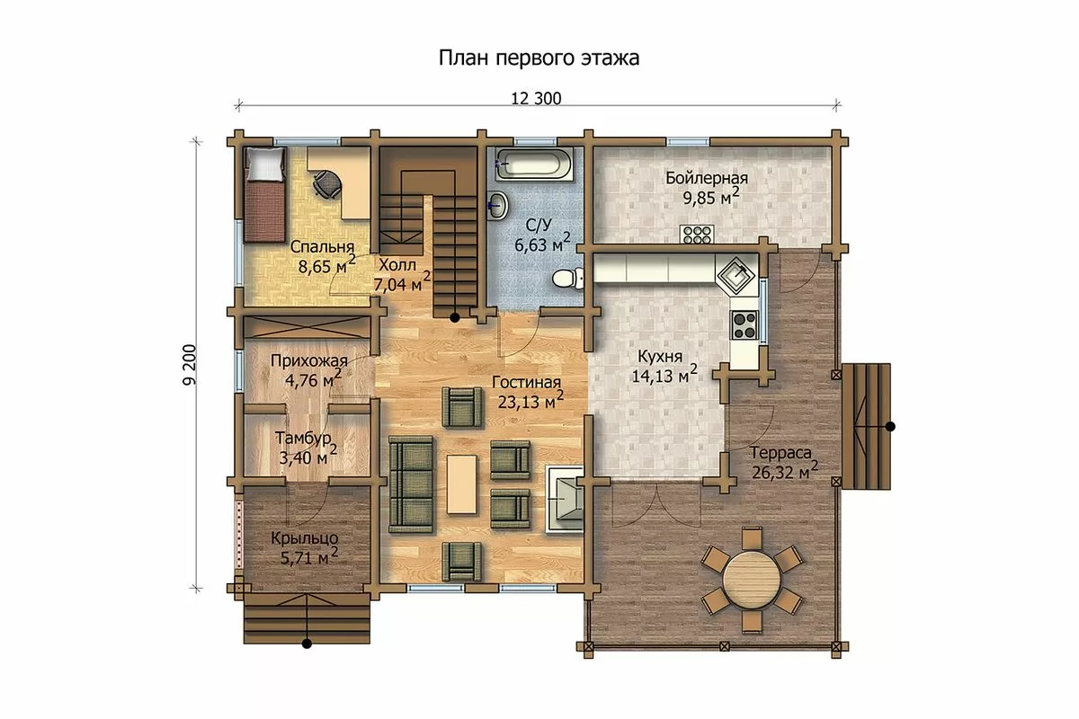 План этажа №1 2-этажного дома MK-175 в Тюмени