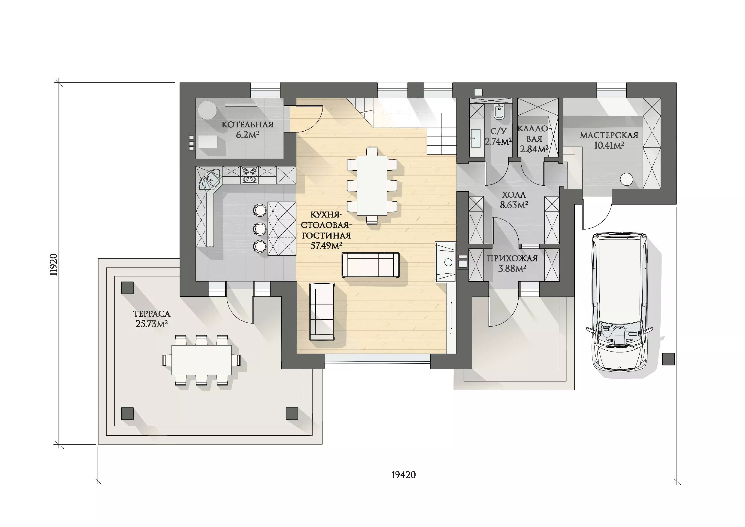 План этажа №1 2-этажного дома K-2186 в Тюмени