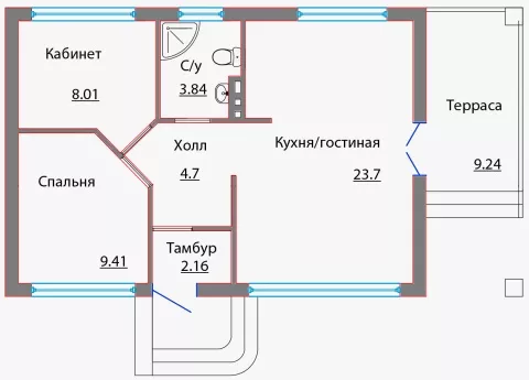 План этажа №1 1-этажного дома A-57 в Тюмени