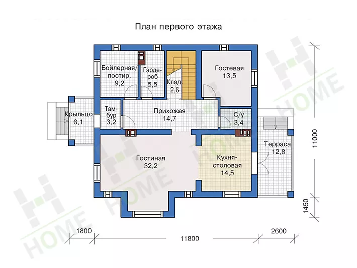 План этажа №1 2-этажного дома 57-30KL в Тюмени