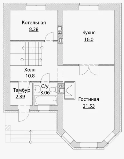 План этажа №1 2-этажного дома A-121 в Тюмени