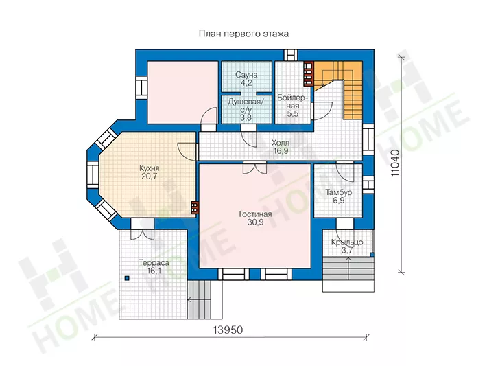 План этажа №1 2-этажного дома 58-62 в Тюмени