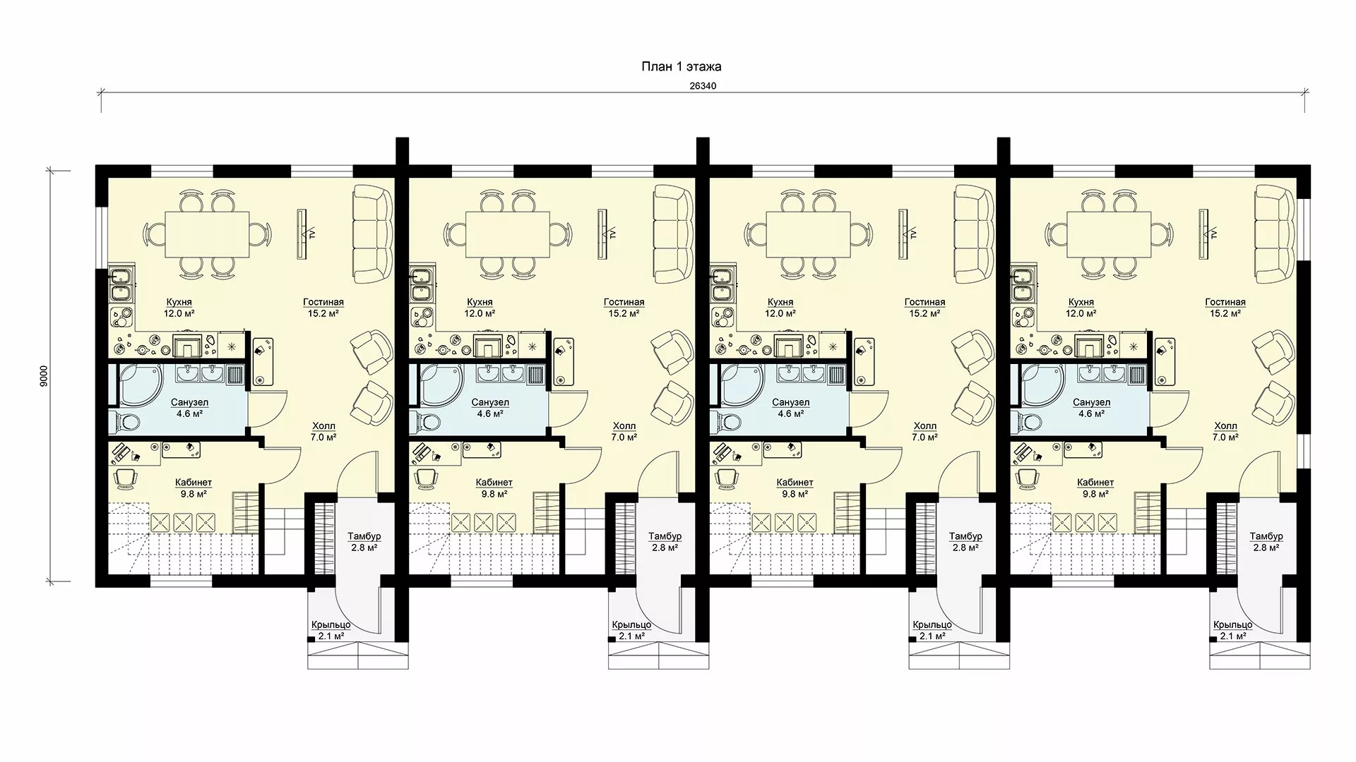 План этажа №1 2-этажного дома K-2416 в Тюмени