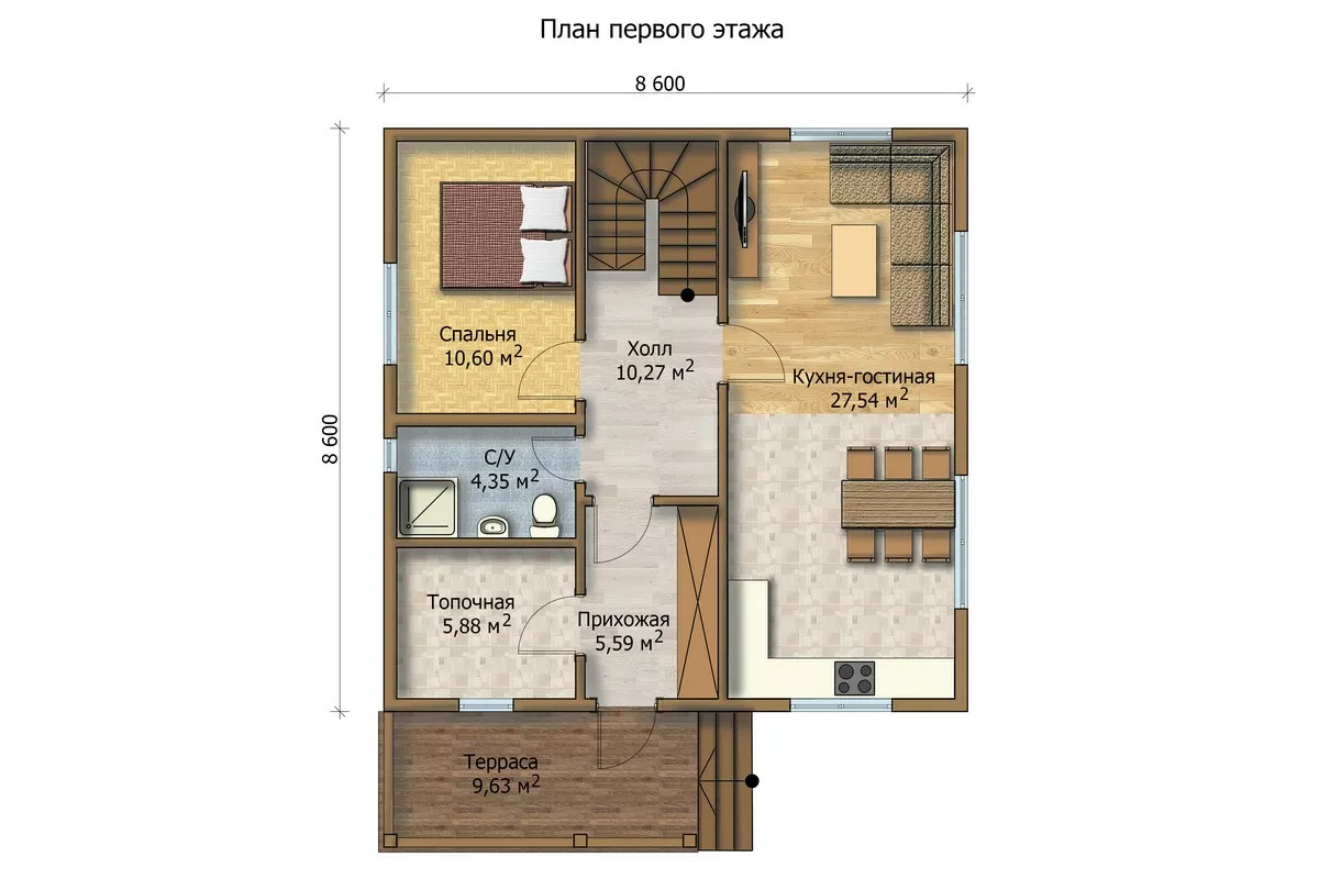 План этажа №1 2-этажного дома MK-133-77 в Тюмени