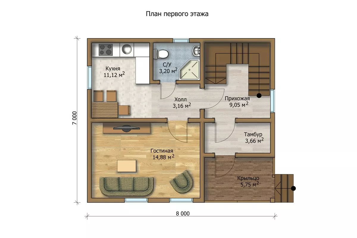 План этажа №1 2-этажного дома MK-97-08 в Тюмени