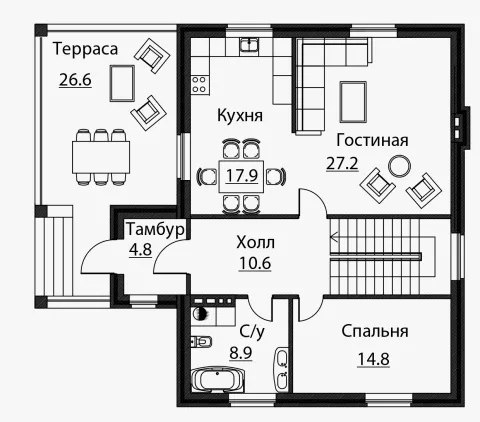 План этажа №1 2-этажного дома A-176 в Тюмени