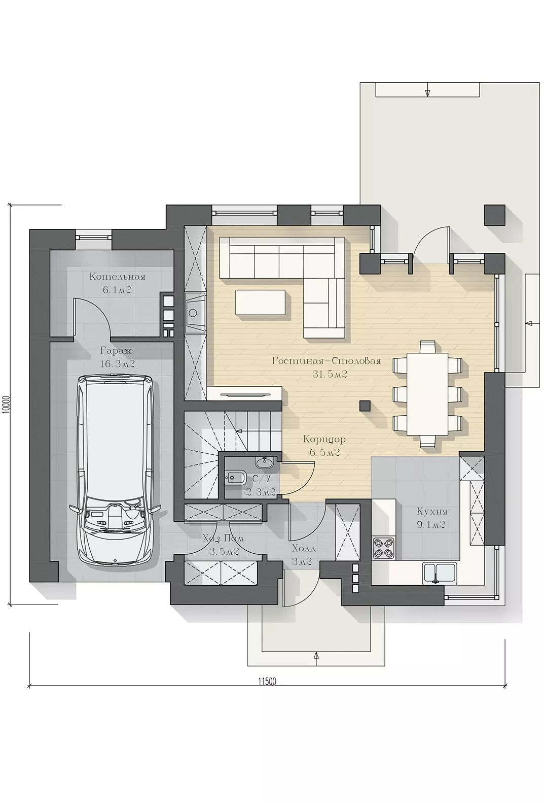 План этажа №1 2-этажного дома K-2148 в Тюмени